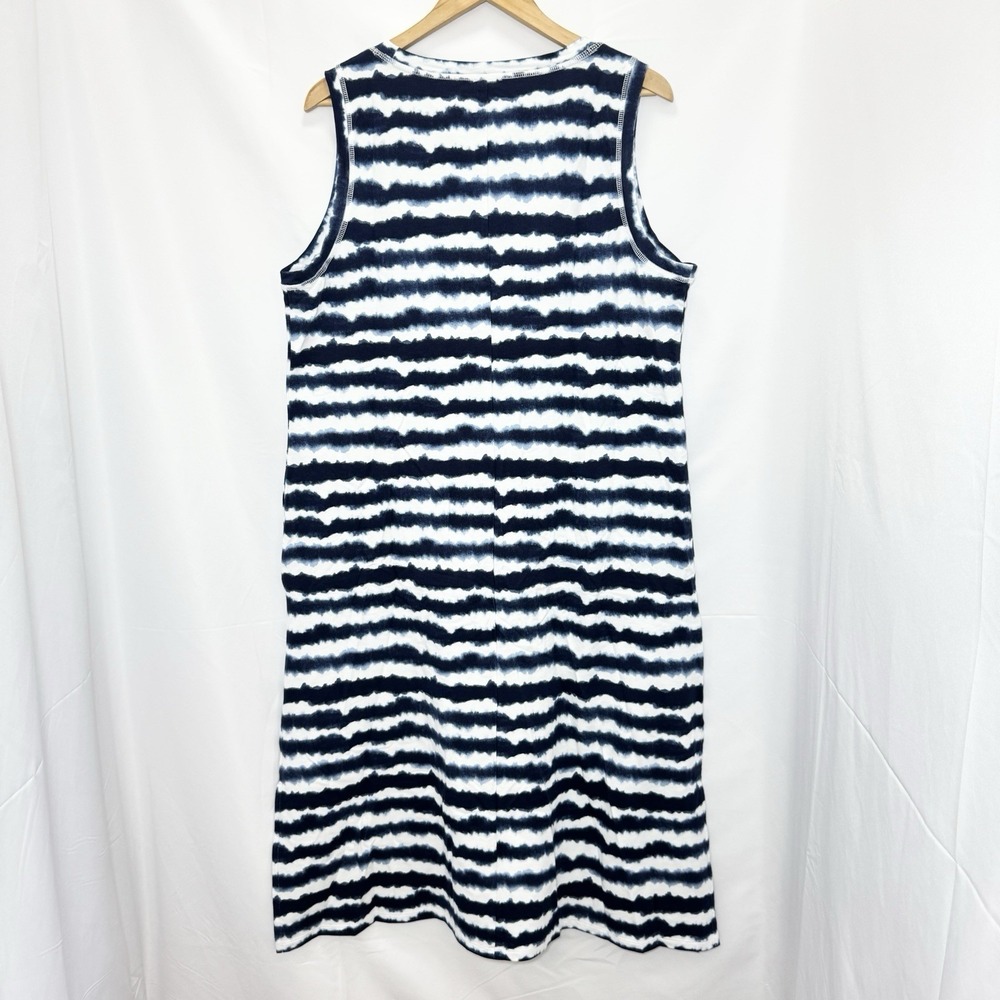Talbots Terry Sleeveless Midi Dress XL Wavy Tie Dye Blue Pockets Travel Resort - Picture 3 of 10